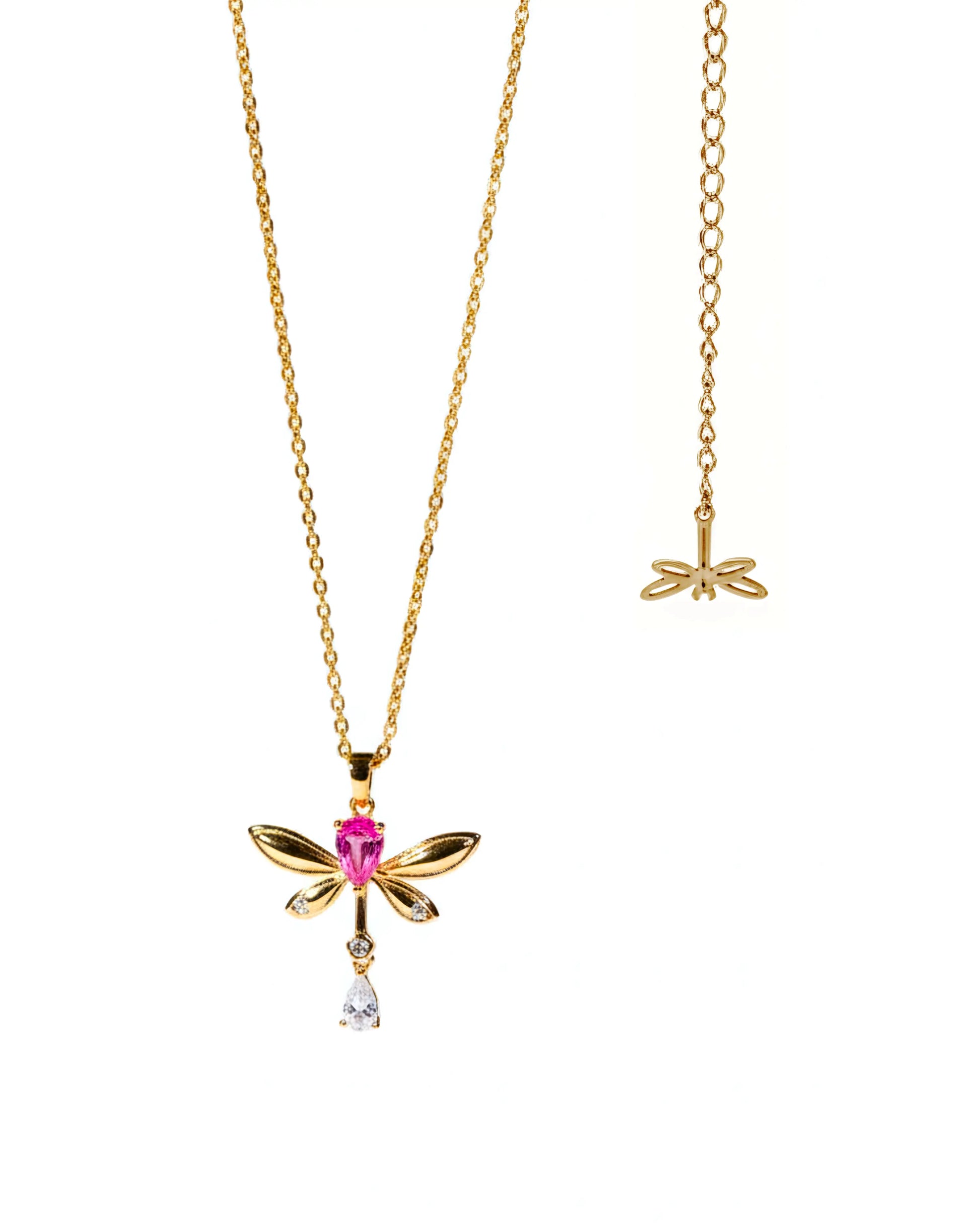 Clea Dragonfly Necklace Gold Plated Silver With Moissanite Close Up