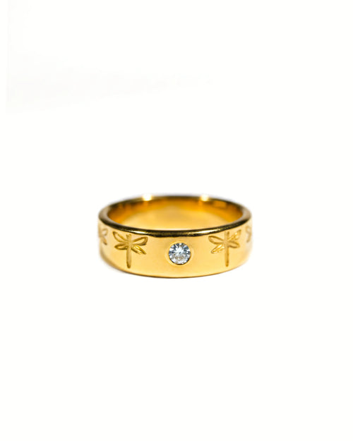 Libelle Ring Gold Plated 24K PVD Stainless Steel Zircon Luxury Jewelry For Women
