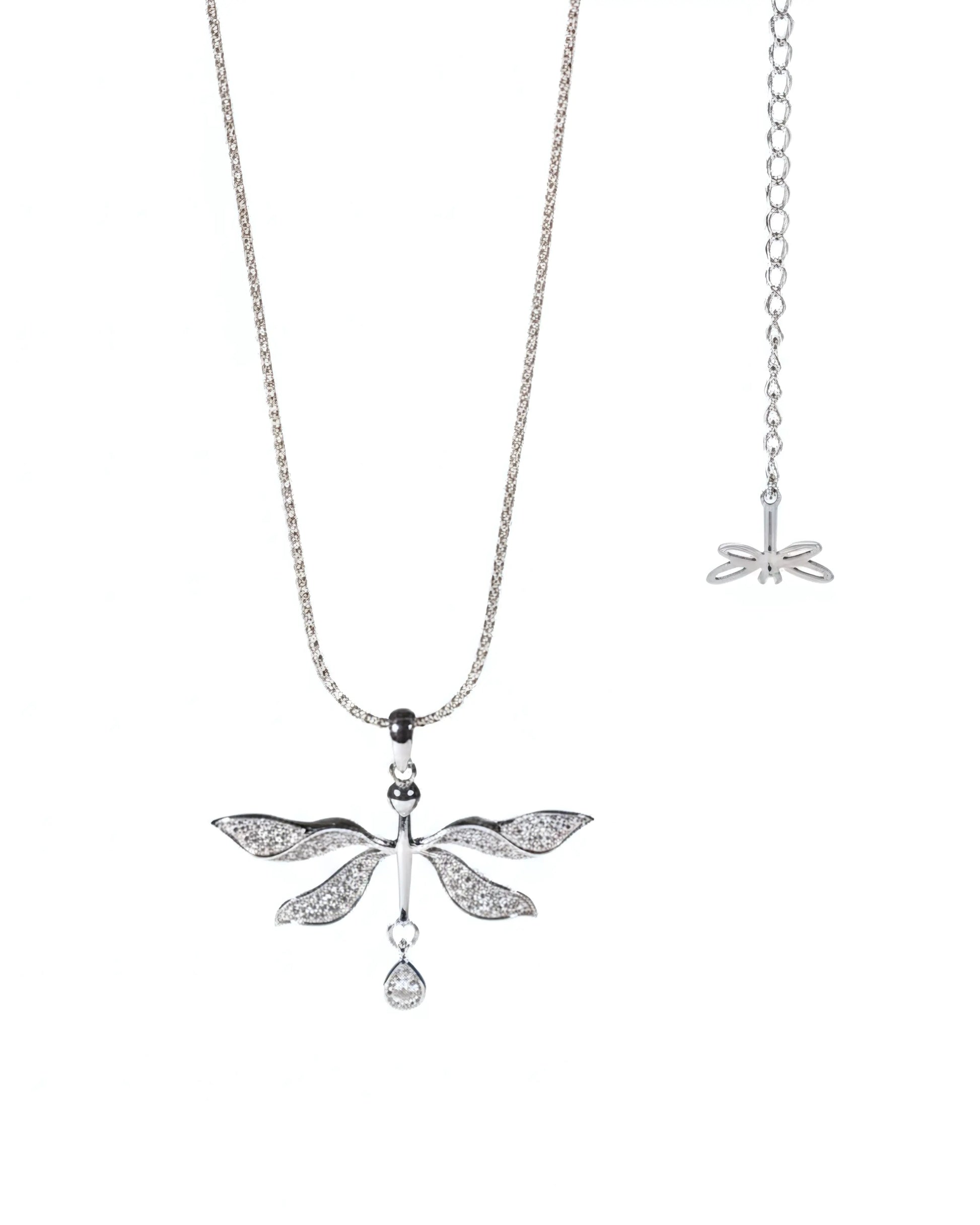 Sylea Dragonfly Necklace Gold Plated Silver With Moissanite Close Up
