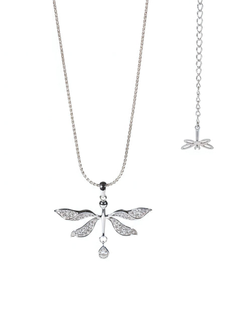 Sylea Dragonfly Necklace Gold Plated Silver With Moissanite Close Up
